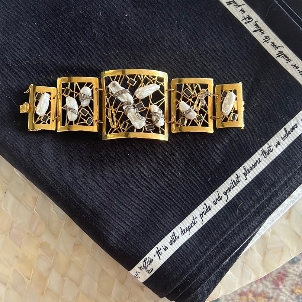 Bracelets, gold, white stones, metal, artist create, highend safety clasp, small